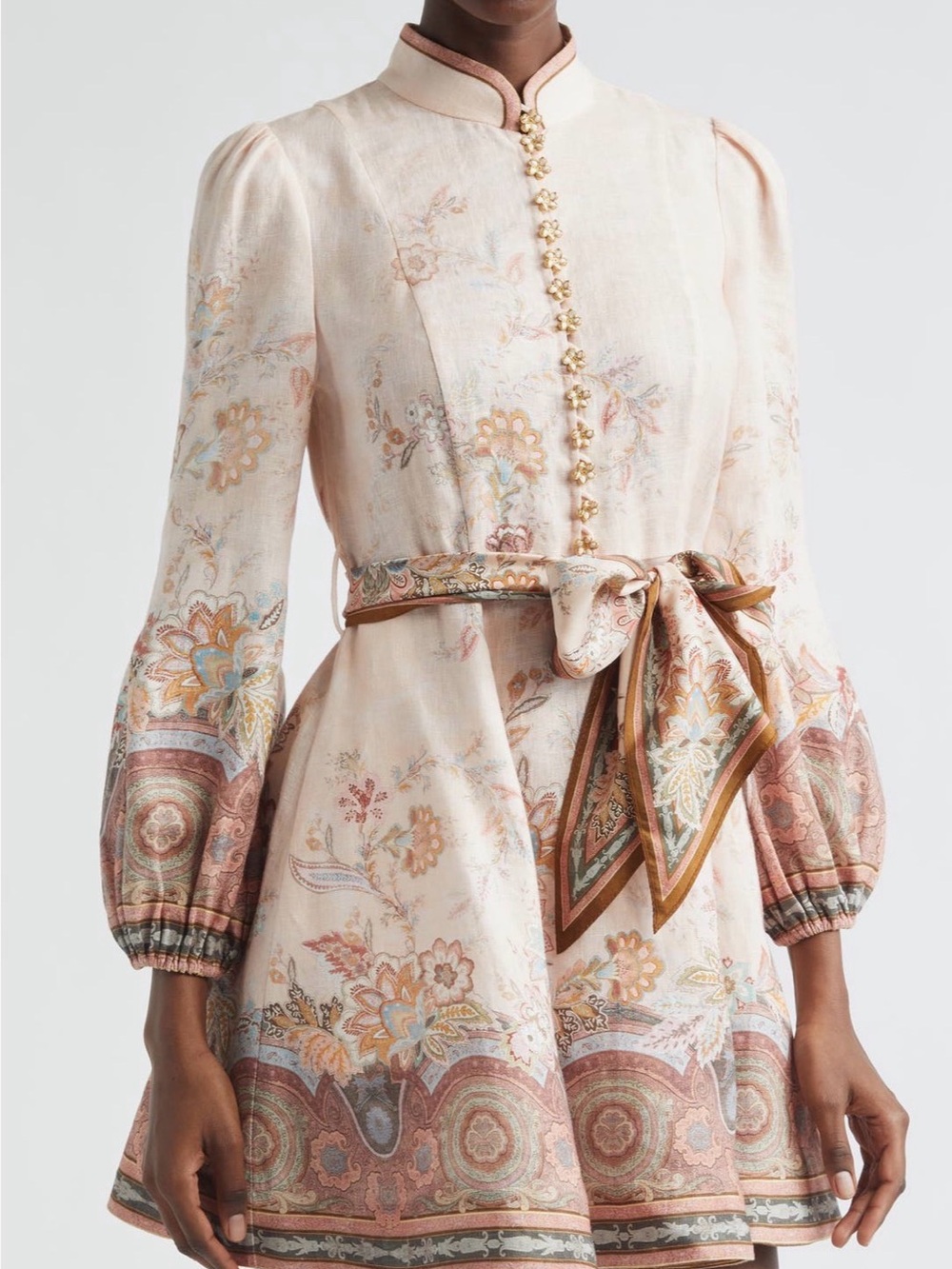 ZIMMERMANN Alchemy Poisley Long Sleeve Belted Linen Minidresses